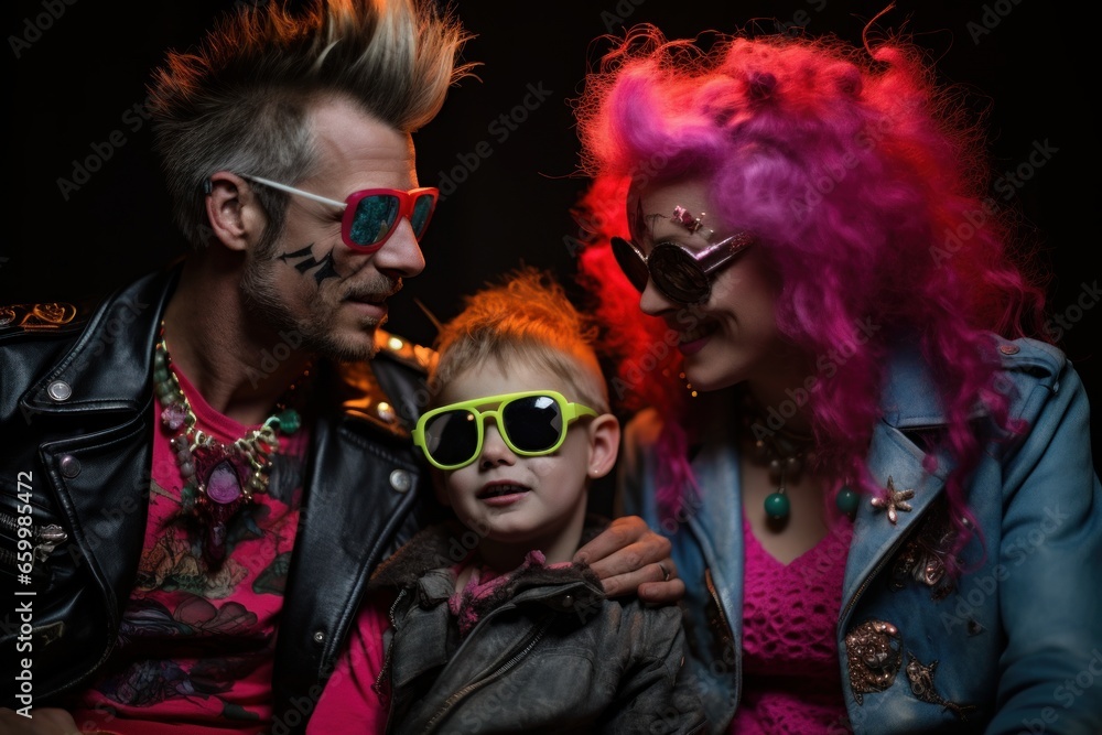 Unformal punk family in a neon light