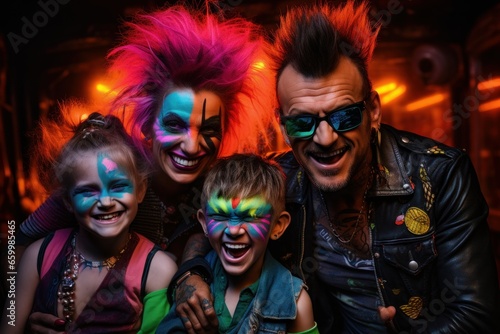 Unformal punk family in a neon light