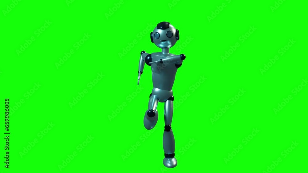 Smiling happy toy robot dancing 3d render green screen loop seamless Smiling happy toy robot dancing 3d render green screen loop seamless