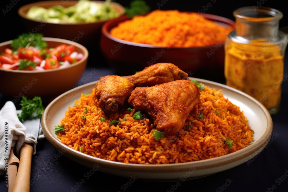 african-styled jollof rice with fried chicken african-styled jollof rice with fried chicken
