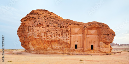Old Nabatean architecture at Jabal Al Ahmar  Hegra in Saudi Arabia  18 ancient tombs are located here