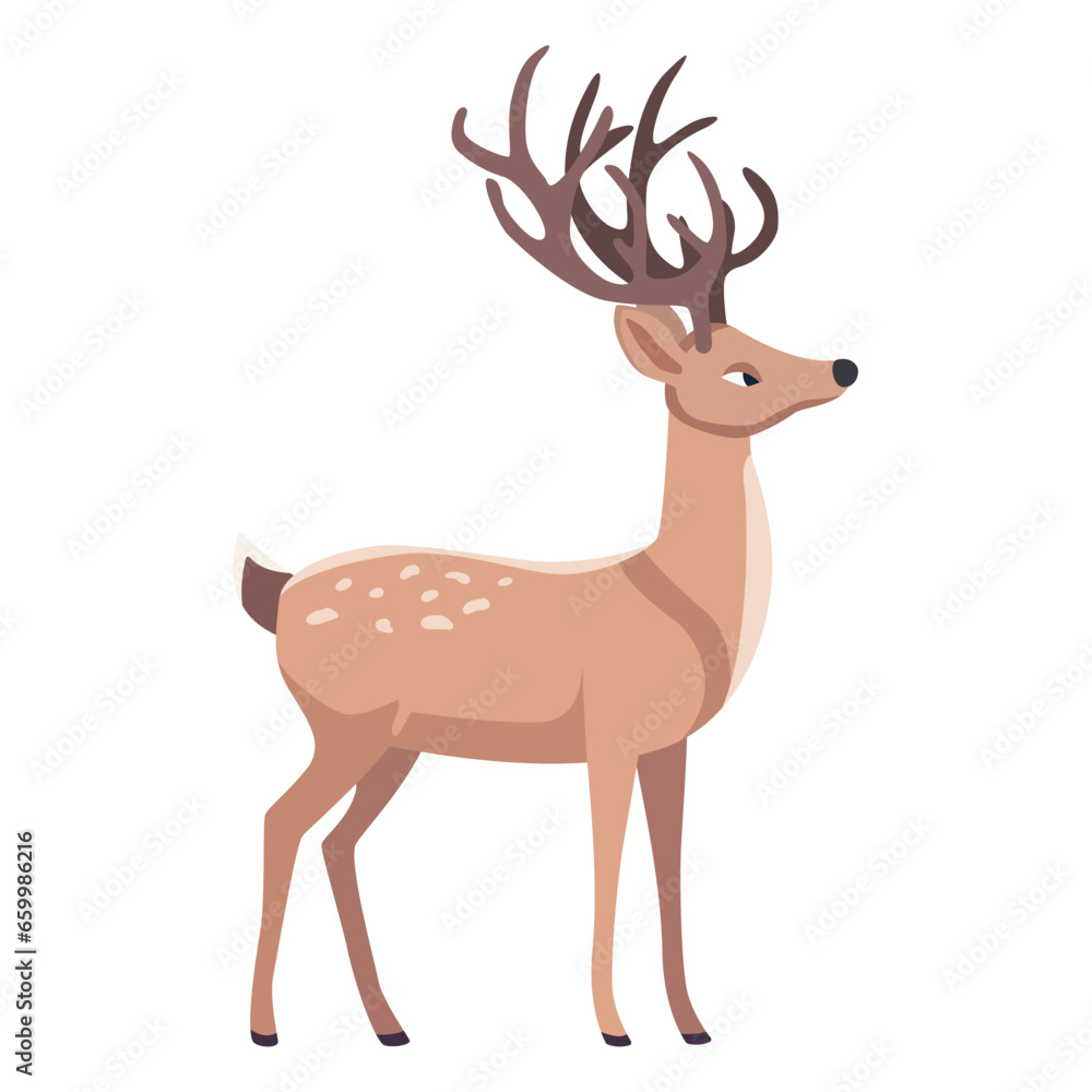 Obraz premium Cartoon deer character. Cute forest animal. Isolated on white background. Flat cartoon vector illustration. Nursery room decoration element, card or poster.