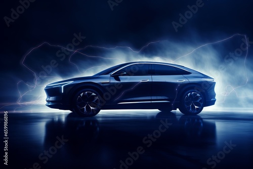 Electric car on the abstract background