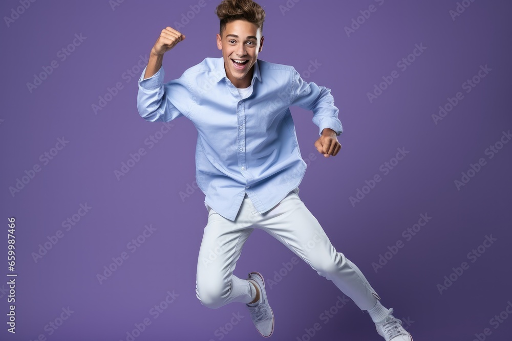 Portrait of woman or man in actioin isolated on pastel background, Generative AI Portrait of woman or man in actioin isolated on pastel background, Generative AI