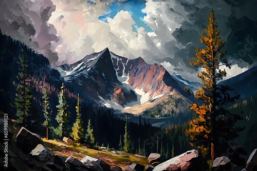 High Strangeness in the Rocky Mountains oil painting high constrast colors  photo