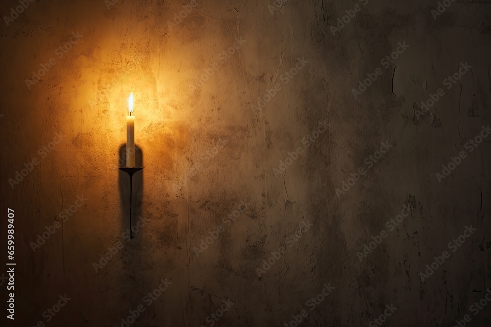Candle flame with shadows on a textured wall. Generative AI