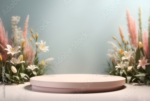 3D Minimalist podium display. Beauty clean platform presentation pedestal background and empty space for product advertisement
