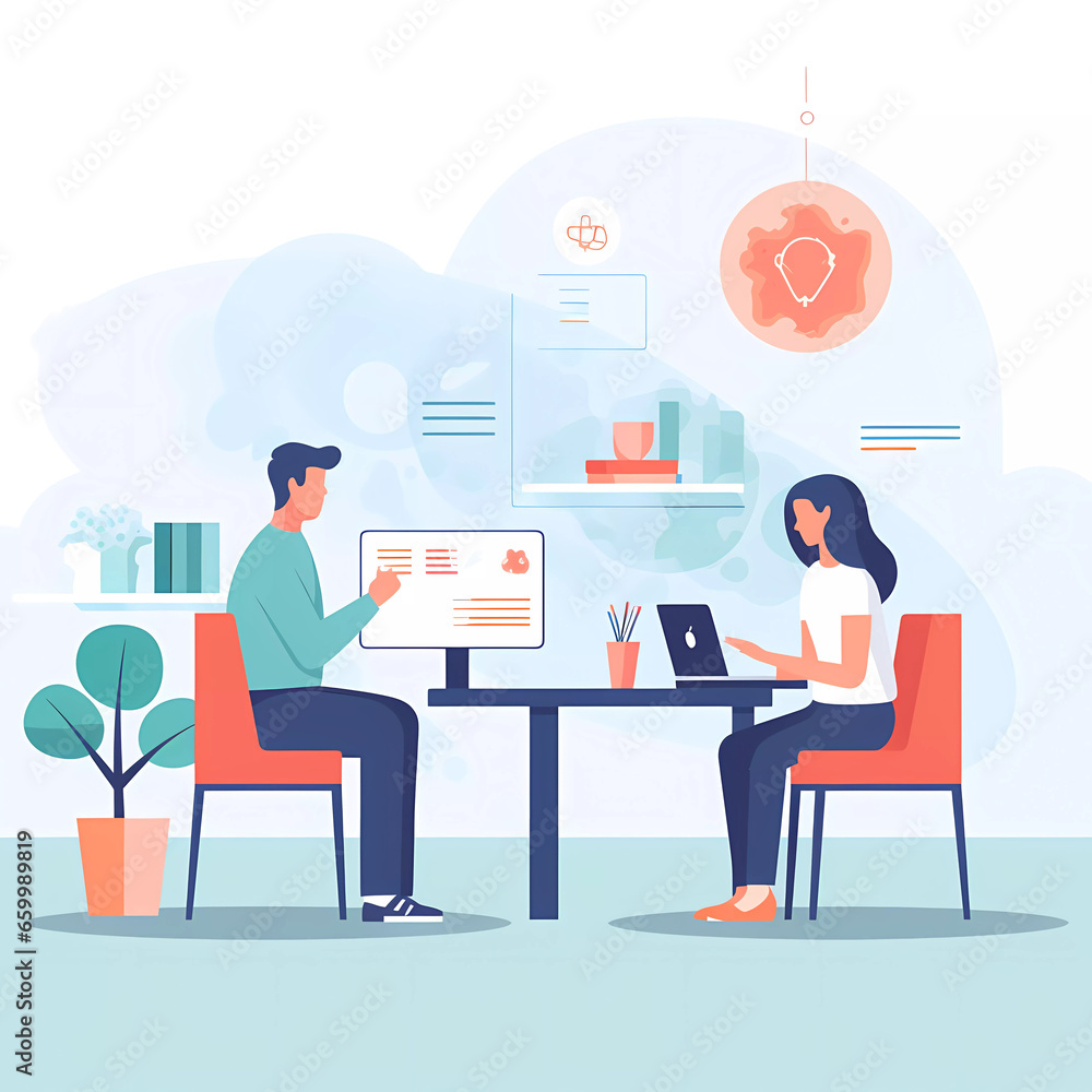 Doctor using laptop explaining health condition to patient.Disease diagnosis.Health check up.flat illustration. Doctor using laptop explaining health condition to patient.Disease diagnosis.Health check up.flat illustration.