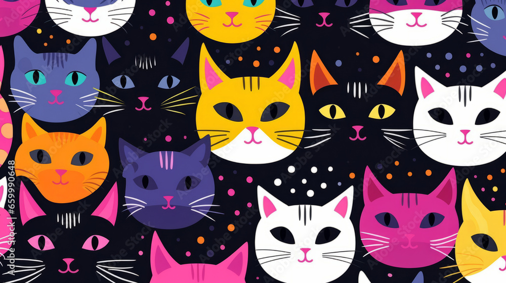 Seamless pattern with cartoon cats. Background wallpaper design concept Seamless pattern with cartoon cats. Background wallpaper design concept