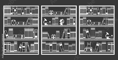 Book shelf line vector row on gray background sticker for wallpaper 