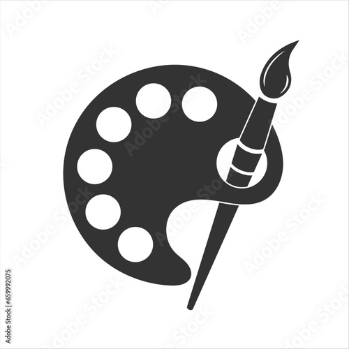 Painter palette and paint brush. icon vector