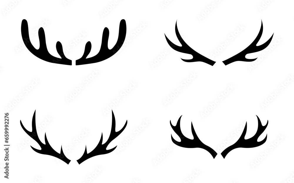 Deer Horns. Reindeer Antlers. Hunting trophy silhouette. Vector icons Deer Horns. Reindeer Antlers. Hunting trophy silhouette. Vector icons