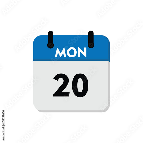 Modern Calendar Icon Showing Monday 20