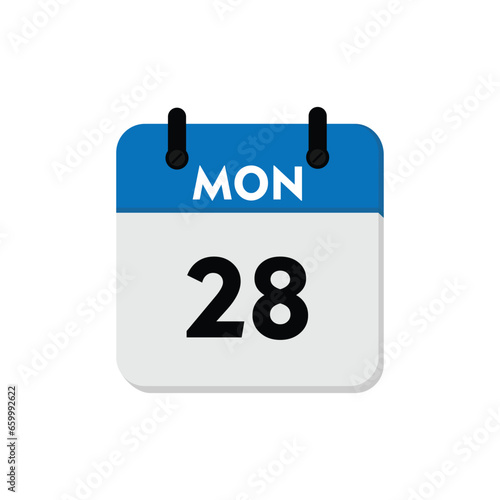 Modern Calendar Icon with Monday 28th Date