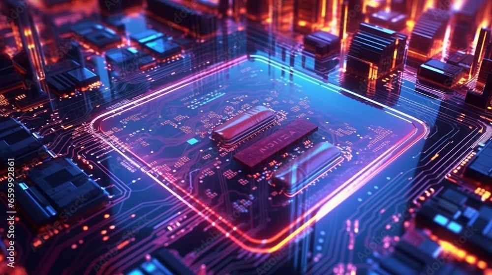 close up of a microchip circuit interior of a compute.Generative AI