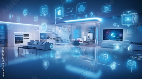 Smart home concept connecting objects in the house interior with artificial intelligent technology