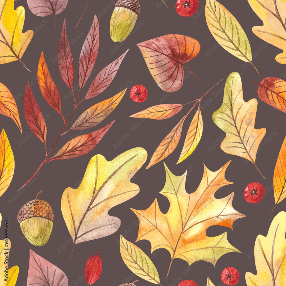 Hand drawn watercolor pattern with autumn leaves Hand drawn watercolor pattern with autumn leaves