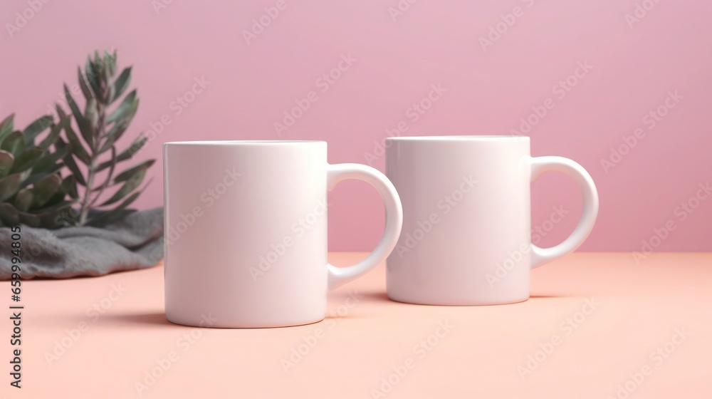 Couple mugs isolated on pink background