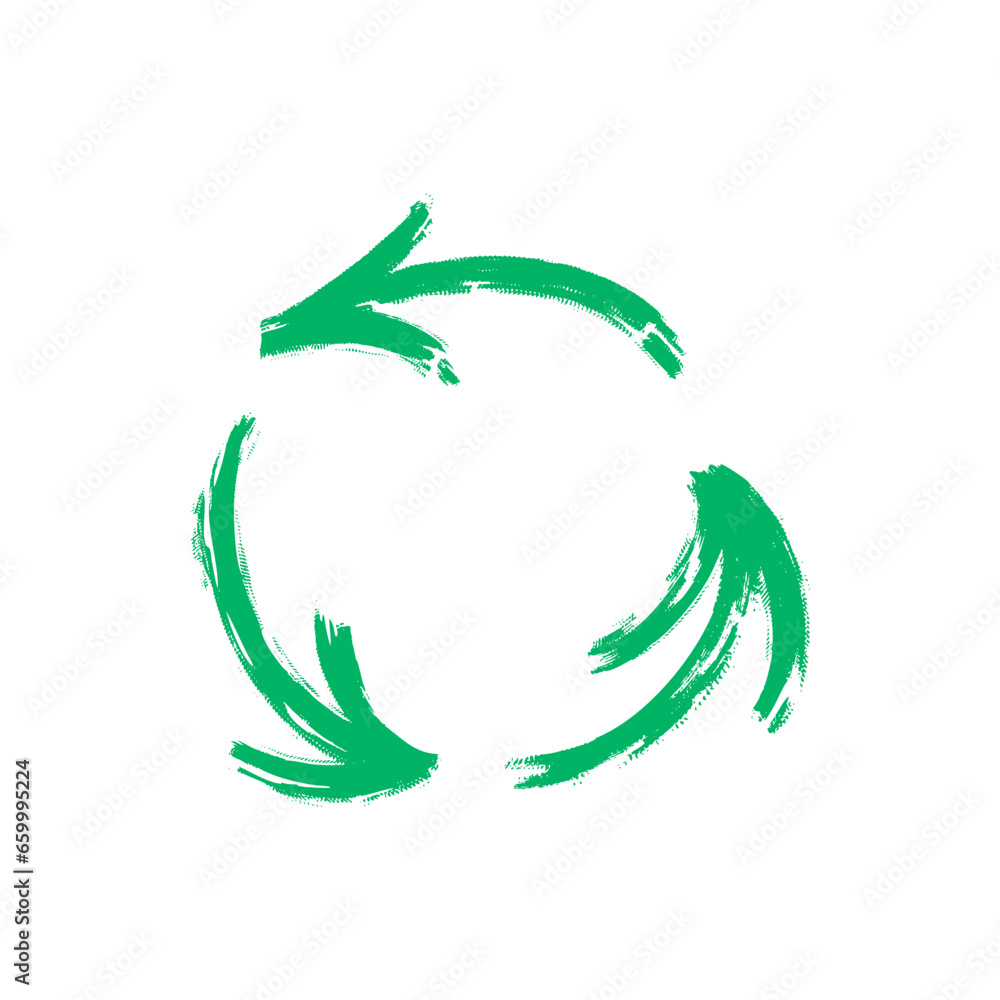 Reuse sign with arrows. Green recycle arrows with marker texture ...