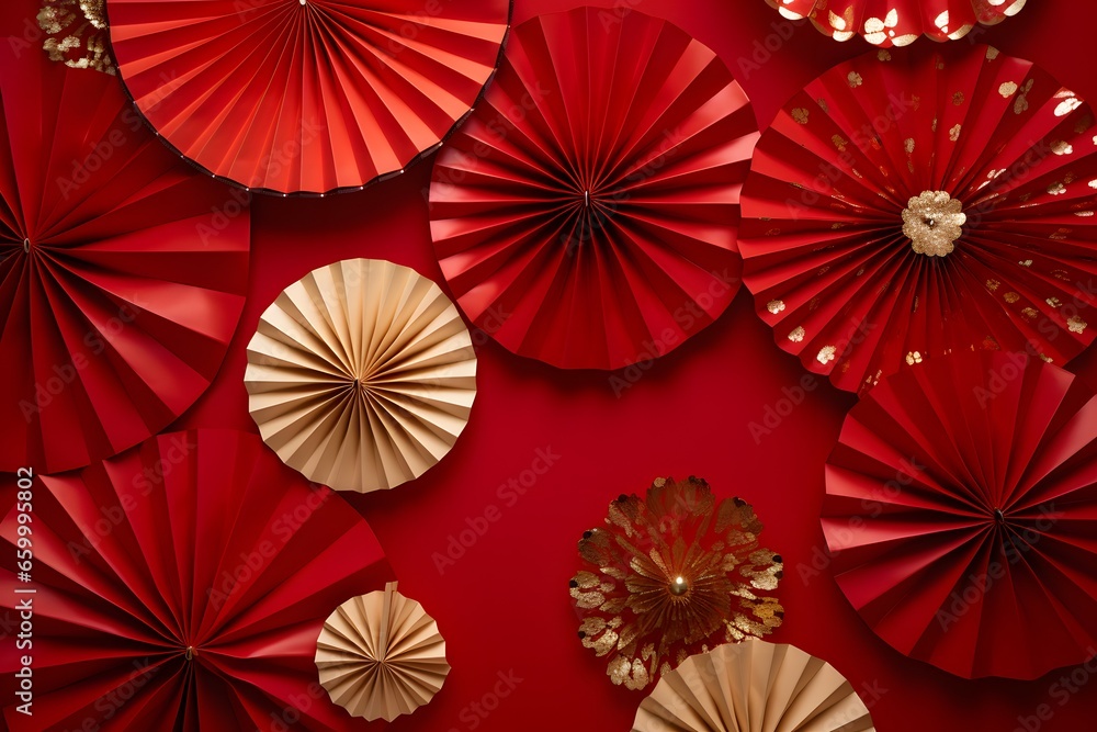 oriental fan crafts on a red background
