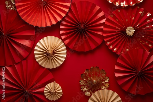 oriental fan crafts on a red background