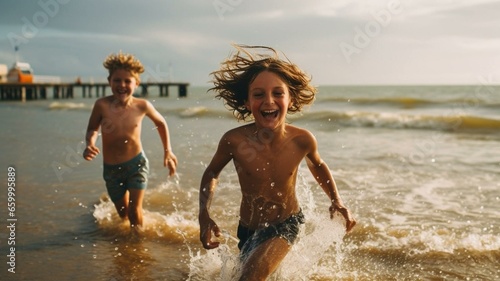 Children running at the beach © Karen