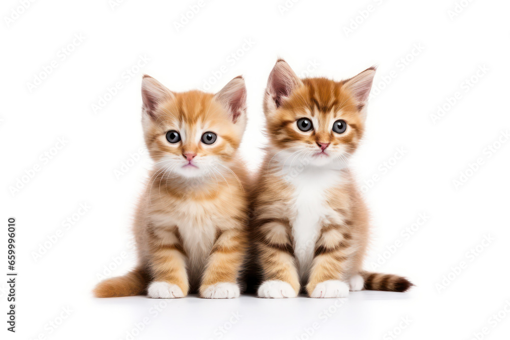 Double the Cuteness: Two Small Kittens in Adorable Isolation on White