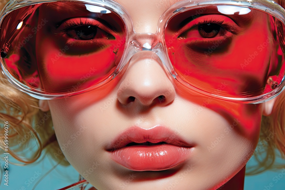 A close-up portrait of a young woman with sunglasses, showcasing her beauty, style, and elegant expression. A close-up portrait of a young woman with sunglasses, showcasing her beauty, style, and elegant expression.