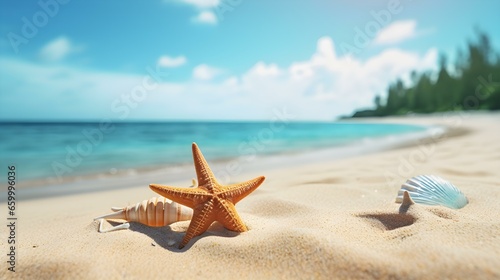 Close up of a Starfish on a tropical Beach. Beautiful Vacation Background