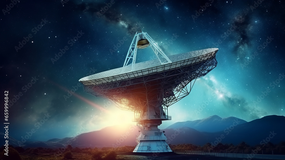 Radio telescope pointing to the sky at night with beautiful light Radio telescope pointing to the sky at night with beautiful light