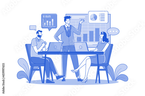 Businessman exchanging work with employees in the meeting room