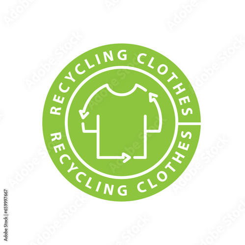Green linear icon recycling clothes.