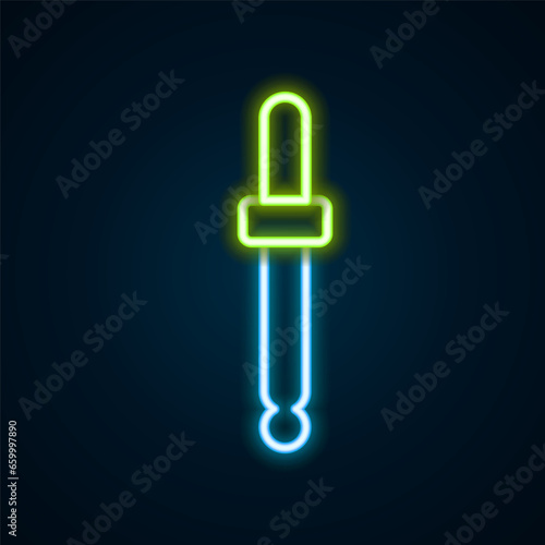 Glowing neon line Eyedropper color picker palette icon isolated on isolated on black background. Colorful outline concept. Vector
