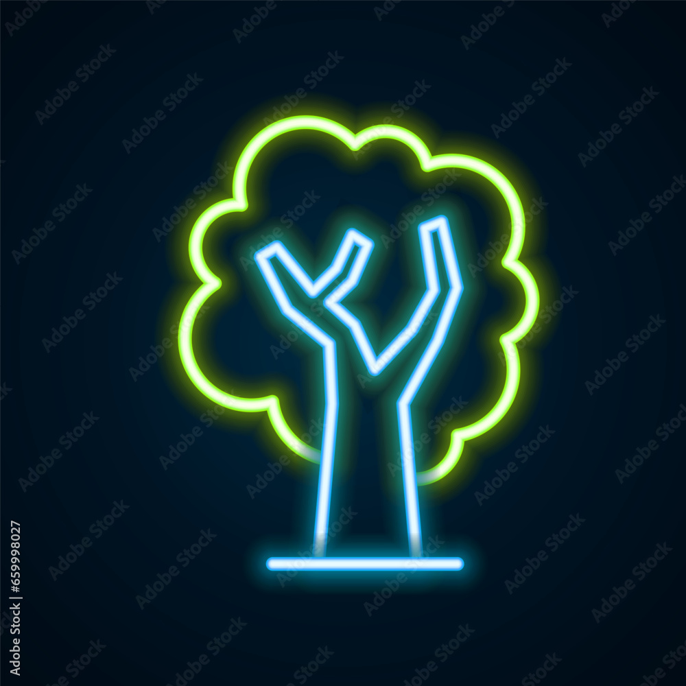 Glowing neon line Tree icon isolated on black background. Forest symbol. Colorful outline concept. Vector Glowing neon line Tree icon isolated on black background. Forest symbol. Colorful outline concept. Vector