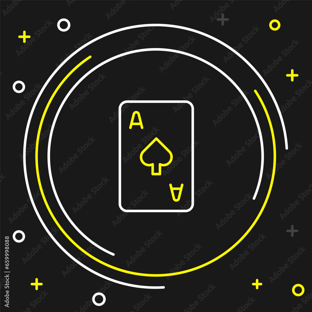 Line Playing card with spades symbol icon isolated on black background. Casino gambling. Colorful outline concept. Vector Line Playing card with spades symbol icon isolated on black background. Casino gambling. Colorful outline concept. Vector