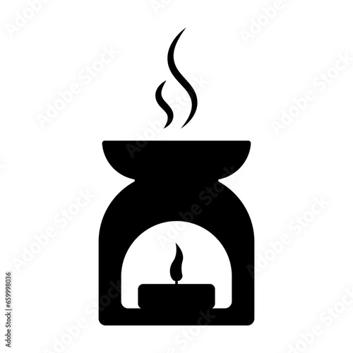 Aroma lamp with candles. Ceramic stand with plate for oils and smoky aroma for meditation and relaxation with wellness relaxing spa vector design