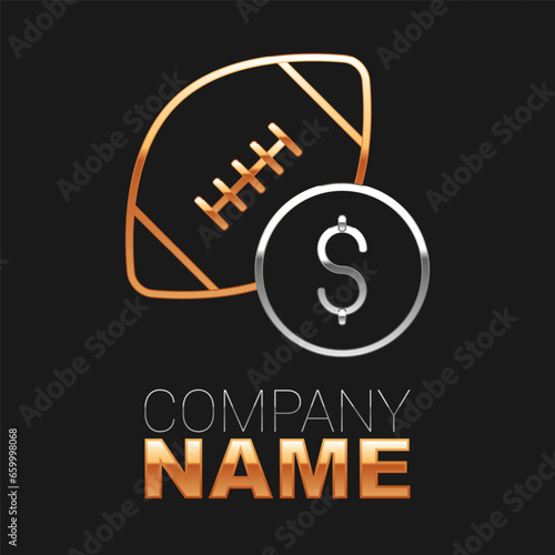 Line American football betting money icon isolated on black background. Football bet bookmaker. Soccer betting online make money. Colorful outline concept. Vector