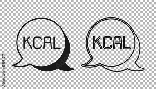 Black Kcal icon isolated on isolated on transparent background. Health food. Vector