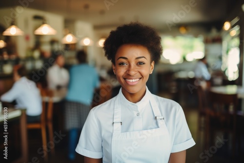 Portrait of a young waitress in a restaurant © Geber86