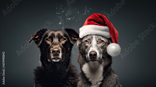 christmas dog in santa hat