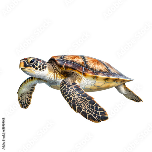 Sea turtle in swimming pose on transparent background PNG