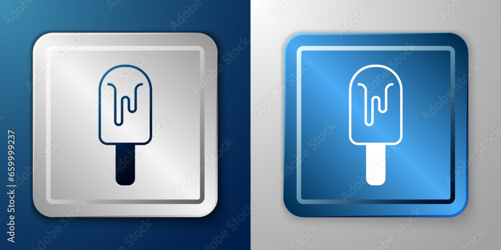 White Ice cream icon isolated on blue and grey background. Sweet symbol. Silver and blue square button. Vector White Ice cream icon isolated on blue and grey background. Sweet symbol. Silver and blue square button. Vector