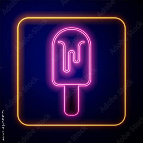 Glowing neon Ice cream icon isolated on black background. Sweet symbol. Vector