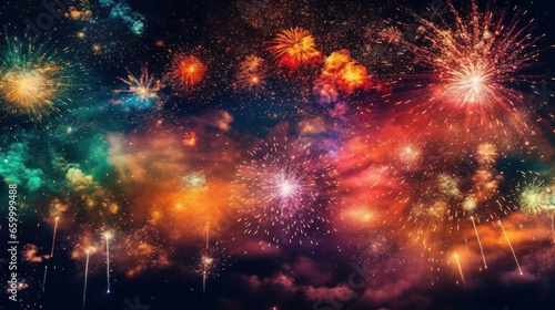 Abstract colored firework background with free space for text. Celebration and anniversary concept © Dara