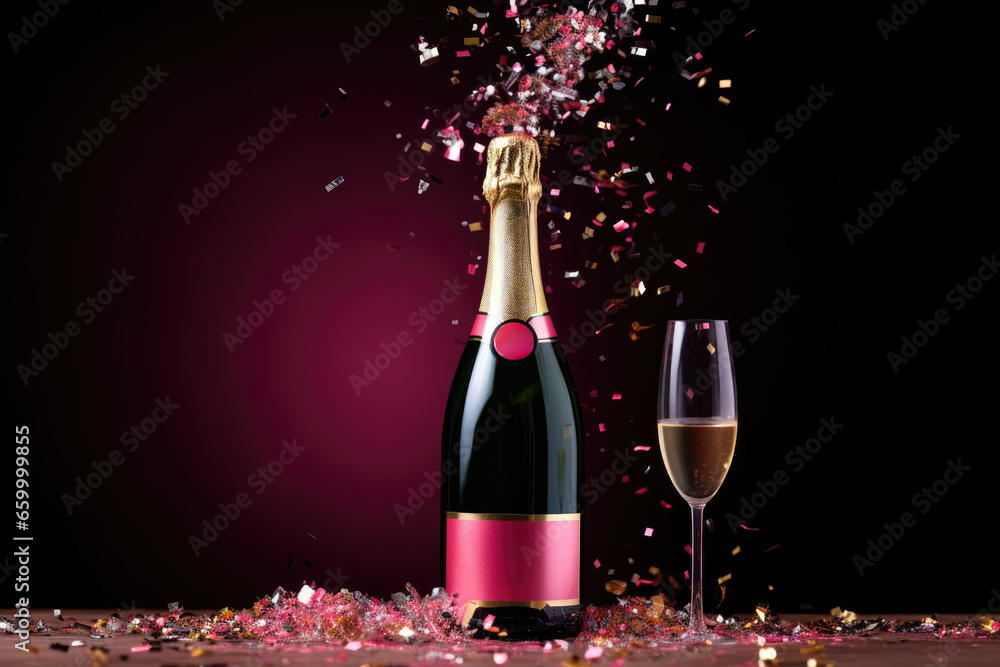 Champagne bottle with confetti