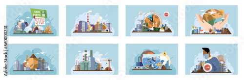 Industrial pollution. Dirty waste. Environmental pollution. Vector illustration. Factory emitting smoke represents unchecked growth industry Toxic waste chemicals are affecting groundwater quality