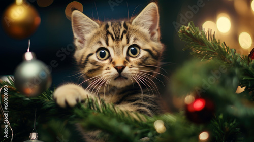 cat on the christmastree