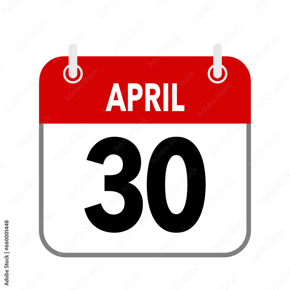 30 April, calendar date icon on white background. 30 April, calendar date icon on white background.