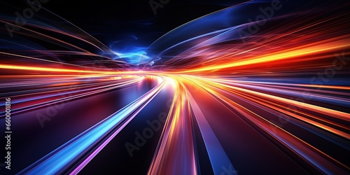 Abstract Speed light trails effect path, fast moving neon futuristic technology background, future virtual reality, motion effect, curve of neon bright, highway speed light,