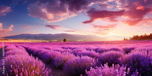 Agriculture harvest background landscape panorama - Closeup of blooming lavender field